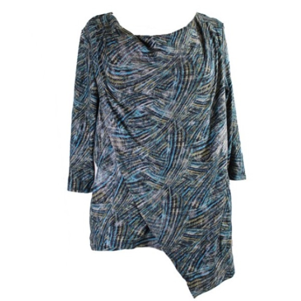 NY Collection NWT Turquoise Metallic Draped 3/4 Sleeve Top